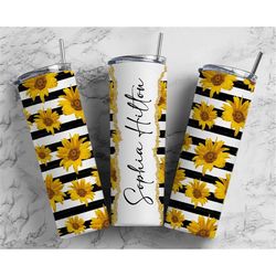 Sunflower Stripes Seamless Add Your Own Text, Seamless Tumbler, 20oz Seamless Tumbler Designs, tumbler png, Skinny tumbl