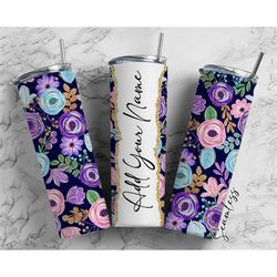Watercolor Flower, Flower Design, Floral Seamless Add Your Own Name, 20oz Sublimation Tumbler Designs, Skinny Tumbler Wr