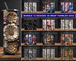 12 Designs 3D Flowers Tumbler Wrap, 3D Floral Sublimation Tumbler Design,Instant Digital Download PNG 39