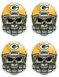 qty of 4 full color 2 inch green bay packers skull vinyl decal sticker