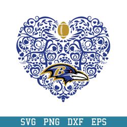 Baltimore Ravens Heart Floral Svg, Baltimore Ravens Svg, NFL Svg, Png Dxf Eps Digital FIle