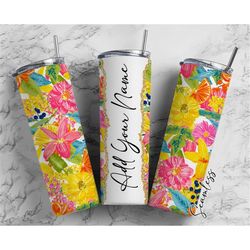 watercolor flowers add your own name, 20oz sublimation tumbler designs, skinny tumbler wraps template - 220