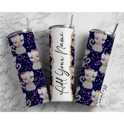 Floral Cat Seamless Add Your Own Name, 20oz Sublimation Tumbler Designs, Skinny Tumbler Wraps Template - 1969