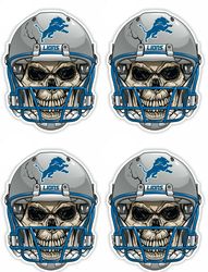 qty of 4 full color 2 inch detroit lions skull vinyl decal sticker