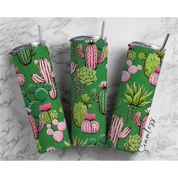 Succulent Green Cactus, 20oz Tumbler Wrap, Seamless Skinny Tumbler, Sublimation Design PNG - 79