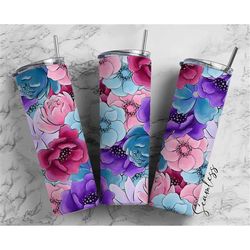 Multicolored Flowers, 20oz Tumbler Wrap, Seamless Skinny Tumbler, Sublimation Design PNG - 53