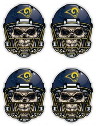 qty of 4 full color 2 inch los angeles rams skull vinyl decal sticker