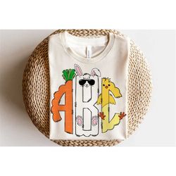 Easter Monogram Letters, Holidays Sublimation PNG Elements Hand Drawn Doodle Letters Carrot Easter Bunny Chick Eggs Subl