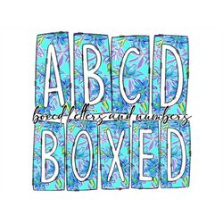 blue floral box doodle letters, western hand drawn doodle alphabet set, sublimation designs png - 1366