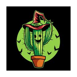 Cactus Witch Halloween Svg Happy Halloween Vector Svg, Halloween Cactus Gift For Halloween Day Svg, Silhouette Sublimati