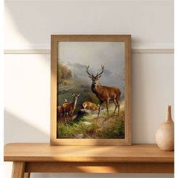 deer art print, forest landscape art, landscape print, instant art, moody art print, home decor, wall art