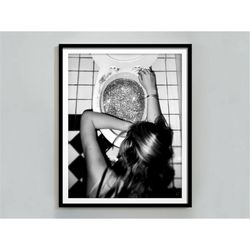 After the Disco Party Print, Black and White, Funny Bathroom Wall Art, Bar Poster, Girls Bathroom Decor, Teen Girl Bedro