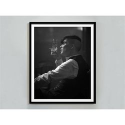 Peaky Blinders Drinking Wine Poster, Bar Cart Print, Black and White, Alcohol Wall Art, Home Bar Print, Grunge Room Deco