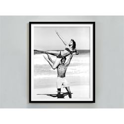 Cindy Crawford on the Beach Print, Black and White, Vintage Poster, Fashion Photography, Teen Girl Room Decor, Wall Art,