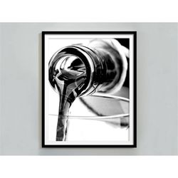 Wine Pouring Into Glass Poster, Bar Cart Print, Black and White, Cocktail Wall Art, Alcohol Poster, Home Bar Wall Decor,