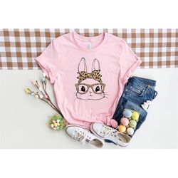 Bunny with Leopard Glasses shirt, Easter shirt, Easter bunny graphic tee, Easter shirts for women,Ladies Easter Bunny sh