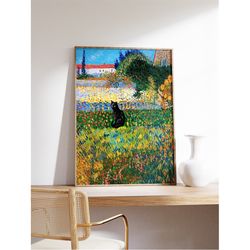 Van Gogh Cat Print, Garden At Arles, Van Gogh Poster, Cat Gift, Cat Print, Floral Art, Scenery & Nature Print, Home Deco