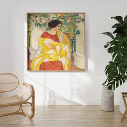 Woman with Yellow Shawl | Vintage Wall Art  | Woman Portrait | Colorful Wall Art | Maximalist Wall Art |Digital DOWNLOAD
