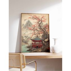 Chinese Vintage Art Print, Chinese Art, Vintage Art, Oriental Art, Chinese Print, Asian Decor, Landscape Art, Floral Art