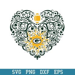 Green Bay Packers Heart Floral Svg, Green Bay Packers Svg, NFL Svg, Png Dxf Eps Digital File