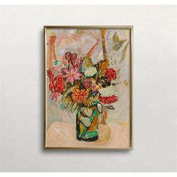 Floral Bouquet | Vintage Wall Art | Eclectic Maximalist | Flowers Wall Art | Earthy Neutral Colors | Digital DOWNLOAD |