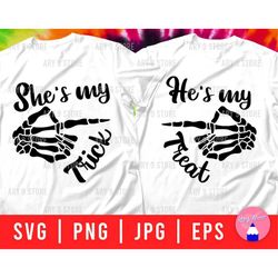 Skeleton Hand Couple Bundle Svg Png Eps Jpg Files | She's My Trick, He's My Treat Svg Files For DIY T-shirt, Sticker, Mu