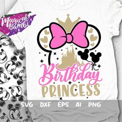 Birthday Princess Svg, Mouse Birthday Svg, Birthday Trip Svg, Mouse Ears Svg, Baby Girl Svg, Magical Birthday Svg, Dxf,