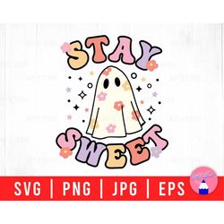 Stay Sweet Boo Ghost, Cute Ghost Face, Ghost Girl Vintage Trick Or Treat Bucket Svg Png Eps Jpg Files For DIY T-shirt, S