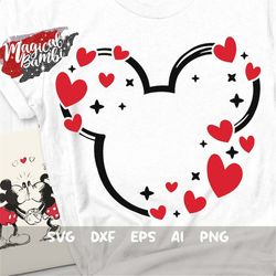 Mouse Frame Hearts SVG, Valentine's Day Svg, Heart Castle Svg, Valentine Shirt Svg, Love Mouse Print, Valentine Mouse Sv