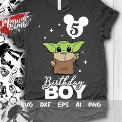 Yoda Fifth Birthday Svg, 5th Birthday Yoda Svg, Birthday Boy Svg, Love You I Do Svg, Baby Yoda Svg, Cut files, Svg, Dxf,