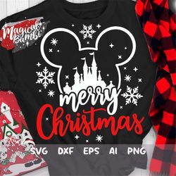 Merry Christmas SVG, Christmas Svg, Christmas Trip, Magic Castle Svg, Snowflake Mouse Svg, Mouse Ears Svg, Dxf, Png