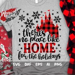There's no place like Home Svg, Plaid Castle Svg, Snowflake Castle Svg, Christmas Castle Svg, Christmas Trip, Mouse Ears