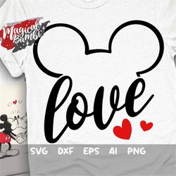 Love SVG, Love Mouse svg, Valentines Day svg, Love you svg, Valentine Gift Svg, Love Castle Svg, Mouse Ears Svg, Dxf, Pn