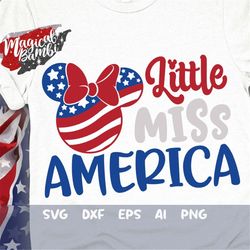 Little Miss America Svg, 4th of July Mouse Svg, USA Mouse Svg, USA Flag Bow Svg, America Mouse Svg, Stars Stripes, Svg,