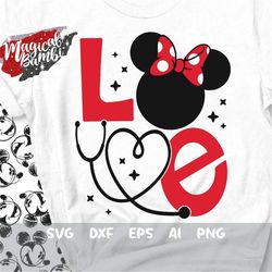 LOVE Mouse SVG, Nurse Mouse Svg, Magical Nurse Svg, Nurse Shirt Svg, Stitch Nurse Svg, Mouse Ears Svg, Dxf, Eps, Png