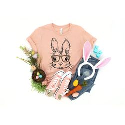 Bunny with Leopard Glasses Shirt, Easter Shirt, Easter Bunny Graphic Tee, Easter Shirts for Women, Ladies Easter Bunny s