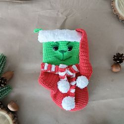 Crochet pattern Christmas sock Grinch, Christmas amigurumi sock, New Year's sock pattern