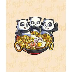 Panda Eating Ramen SVG PNG Clipart Anime Lover Gift Three Cute Pandas SVG Panda Graphic Japanese Noodles Kawaii