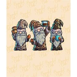 Coffee Gnomes With Coffee Mug Three Gnomes SVG PNG Clipart Cute Gnomes Drinking Coffee Barista Caf Caffein Gnome SVG for