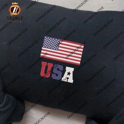 USA Flag Embroidered Sweatshirt, American Flag Embroidered Shirt, Patriot Day Embroidered Hoodie, Unisex T-Shirt