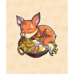 Kawaii Fox Eating Ramen SVG PNG Clipart Anime Lover Gift Cute Fox SVG Fox Lover Graphic Japanese Noodles Kawaii