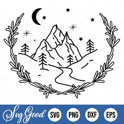 Mountain Svg, Moon Svg, Flowers Svg Png, Printable Png, Instant Download
