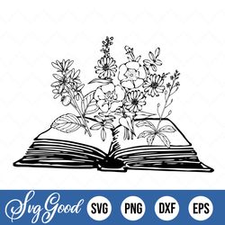 Book Svg, Wildflower Svg, Book Lover Png, Printable Png, Instant Download