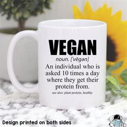 Vegan Definition Coffee Mug  Plant Protein and Healthy Lifestyle Gift