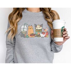 coffee sweatshirt cute cat sweatshirt coffee and cat sweatshirt boho sweatshirt unique gift for her toddler youth baby s