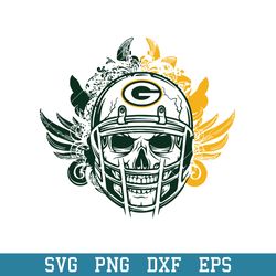 Skull Helmet Green Bay Packers Floral Svg, Green Bay Packers Svg, NFL Svg, Png Dxf Eps Digital File