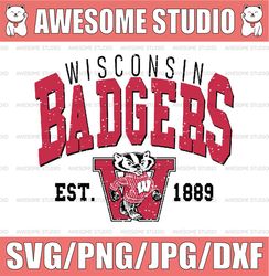 Vintage 90's Wisconsin Badgers Svg, Wisconsin  Svg, Vintage Style University Of Wisconsin, NCAA Svg, NCAA Sport Svg, Dig