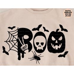Boo Svg Png Jpg Dxf, Ghost Svg, Halloween Svg, Skeleton Skull Halloween Svg Design, Jack O Lantern Svg, Silhouette, Cric