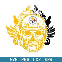 SKull Helmet Pittsburgh Steelers Floral Svg, Pittsburgh Steelers Svg, NFL Svg, Png Dxf Eps Digital File