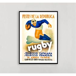Rugby Seleccio Catalana Vintage Sport Poster - Art Deco, Canvas Print, Gift Idea, Print Buy 2 Get 1 Free